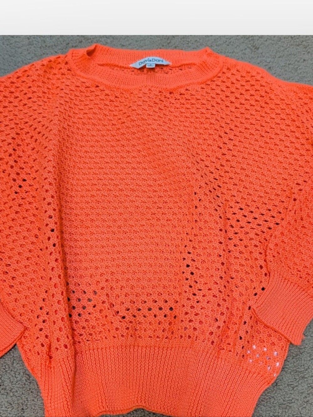 DAVI & DANI Neon Orange Open-Knit Crewneck Sweater